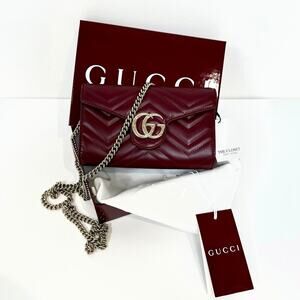 GUCCI GG Marmont Rosso Ancora Red Wallet On Chain NEW Crossbody Handbag